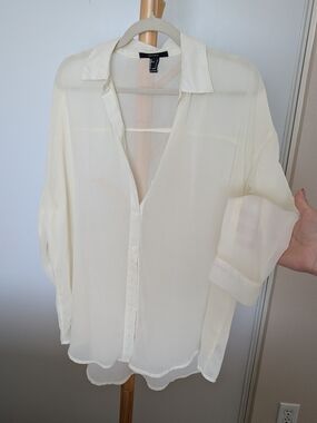 Forever 21 Sheer Ivory Button-Up Blouse